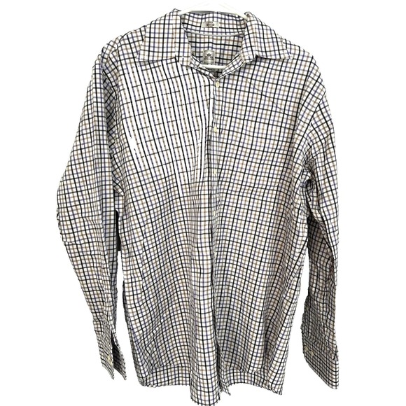 Peter Millar Shirt Mens Large Purple Tan Plaid Nanoluxe Easycare Button Down - Picture 1 of 15